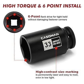 CASOMAN large socket set 1/2- Inch Drive Deep Spindle Axle